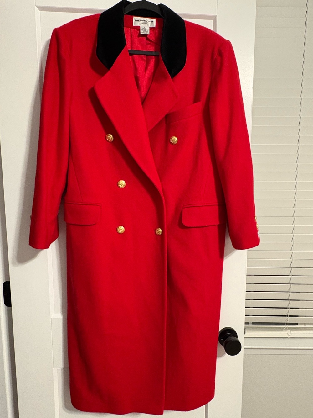VINTAGE Preston & York Red Double-Breasted Trench Coat with Black Velvet Collar